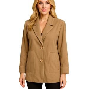 Vintage Juli de Roma Faux Cashmere Coat Women’s Large Tan Beige 2 Button